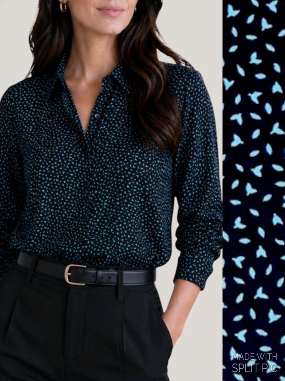 Banana Republic Black Long Sleeve Button Down Patterned Blouse Women’s Size XS